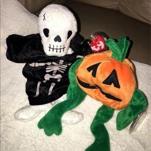 Ty Beanie Babies Creepers The Skeleton and Pumpkin